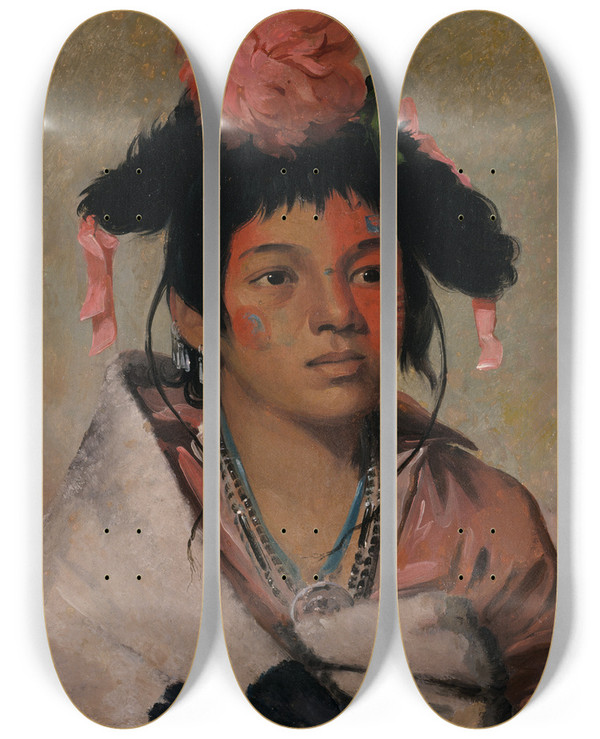 Triptych art skateboard deck of George Catlin Tchakukokomugh Great Chief A Boy by George Catlin (1796-1872)