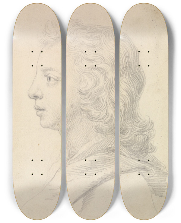 Triptych art skateboard deck of Jonathan Richardson The Elder Jonathan Richardson Junior by Jonathan Richardson The Elder (1667-1745)