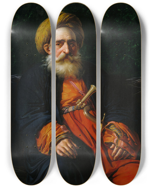 Triptych art skateboard deck of Anne Louis Girodettrioson Portrait Of The Katchef Dahouth Christian Mameluke by Anne Louis Girodet-Trioson (1767-1824)