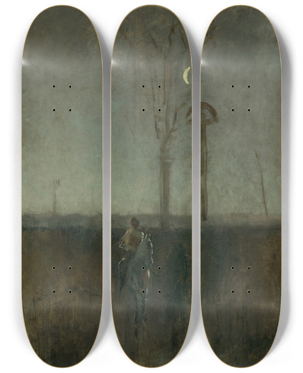 Triptych art skateboard deck of Ladislav Mednynszky Landscape With Rider by Ladislav Mednyanszky (1852-1919)