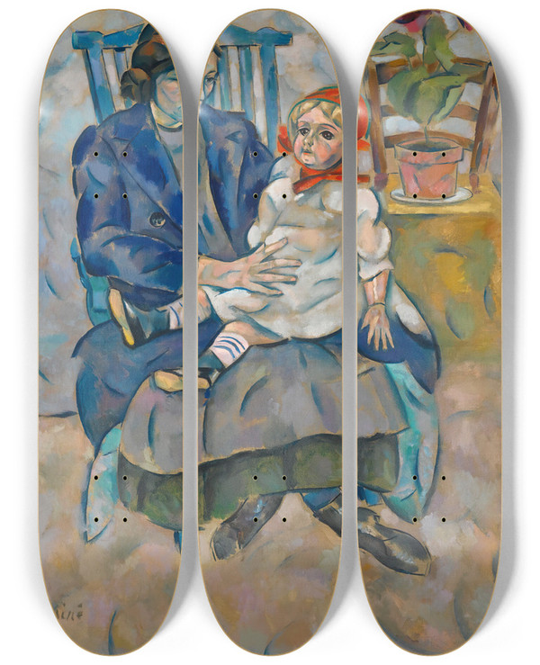Triptych art skateboard deck of Vladimir Davidovich Baranovrossine Girl With A Doll by Vladimir Davidovich Baranov-Rossine (1888-1944)