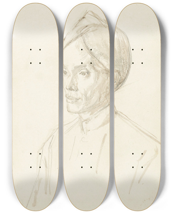 Triptych art skateboard deck of Jan Veth Portret Van Een Javaan by Jan Veth (1864-1925)