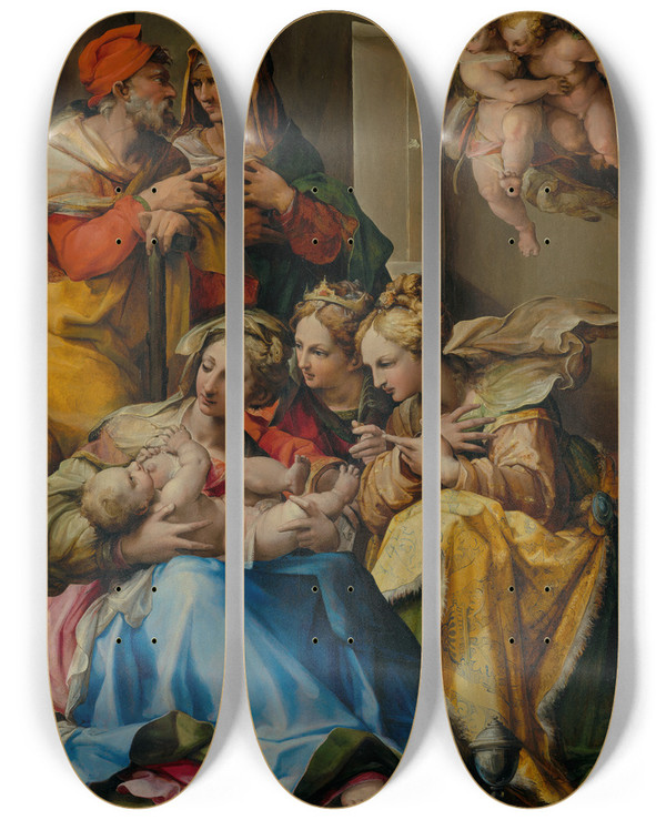 Triptych art skateboard deck of Nosadella Giovanni Francesco Bezzi Holy Family With Saints Annecatherine Of Alexandria And Mary Magdalene by Nosadella (Giovanni Francesco Bezzi) (1549-1571)