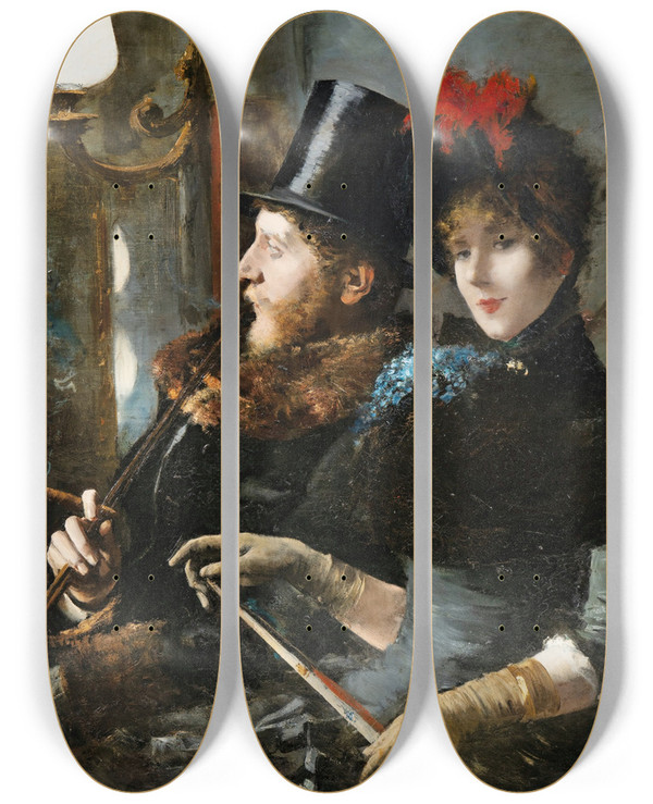Triptych art skateboard deck of Etiennefranoiseugne Lecoindre At The Cafconcert by Etienne-Franois-Eugne Lecoindre (19-)