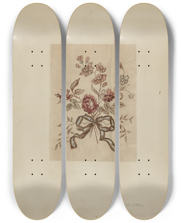 Triptych art skateboard deck of Millia Davenport Printed Linen by Millia Davenport