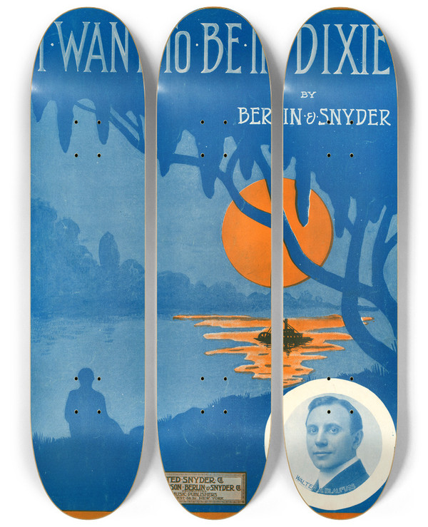 Triptych art skateboard deck of Gene Buck I Want To Be In Dixie by Gene Buck (1885-1957)