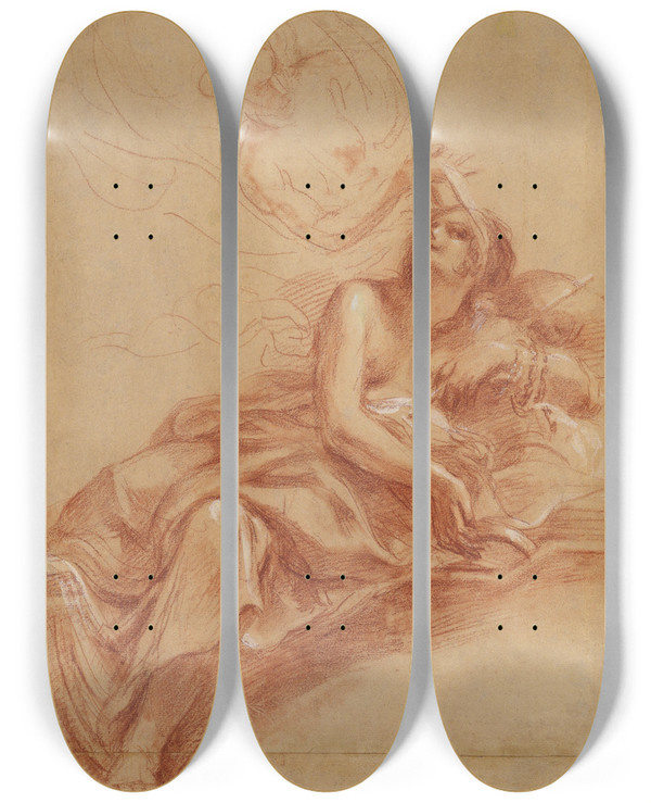 Triptych art skateboard deck of Baldassarre Franceschini Truth Illuminating Human Blindness by Baldassarre Franceschini (1611-1689)
