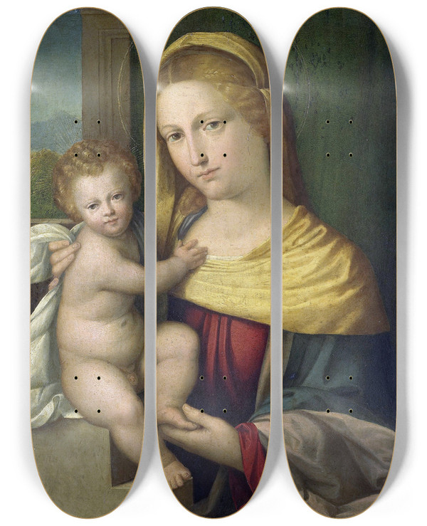 Triptych art skateboard deck of Benvenuto Tisi Madonna And Child_2 by Benvenuto Tisi (1481-1559)