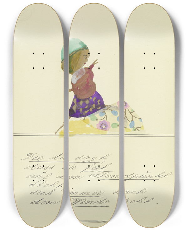 Triptych art skateboard deck of John Elsas Die Da Sagt by John Elsas (1851-1935)