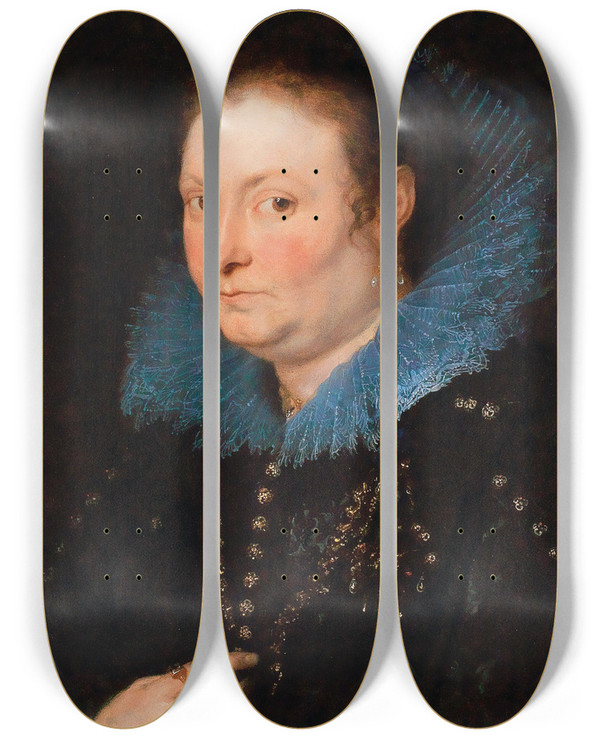 Triptych art skateboard deck of Anthony Van Dyck Portrait Of A Lady Halflength Said To Be A Genoese Noblewoman by Anthony Van Dyck (1599-1641)
