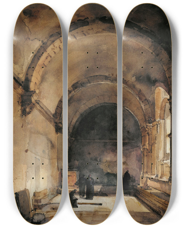 Triptych art skateboard deck of Franoismarius Granet Cinq Personnages Sous Une Vote by Franois-Marius Granet (1775-1849)