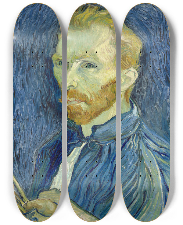 Triptych art skateboard deck of Vincent Van Gogh Selfportrait_3 by Vincent van Gogh (1853-1890)