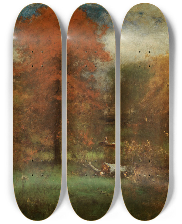 Triptych art skateboard deck of George Inness The Mill Pond by George Inness (1825-1894)