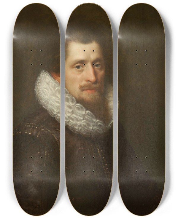 Triptych art skateboard deck of Paulus Moreelse Portrait Of A Gentleman by Paulus Moreelse (1571-1638)