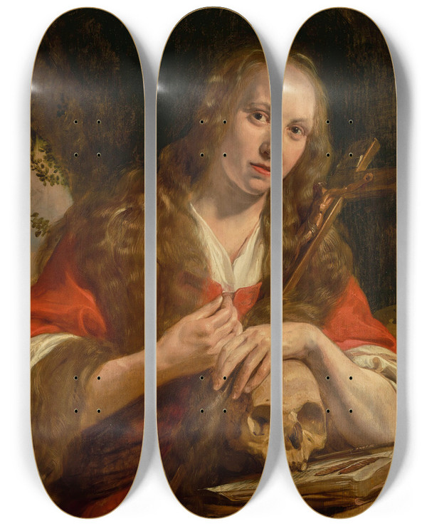 Triptych art skateboard deck of Jan De Bray The Penitent Magdalene by Jan de Bray (1622-1697)