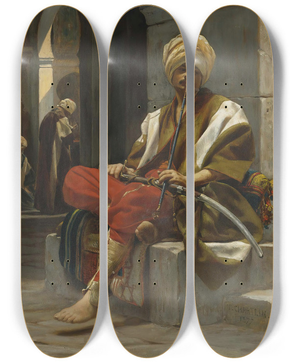 Triptych art skateboard deck of Thobald Chartran The Chibouk Smoker by Theobald Chartran (1849-1907)
