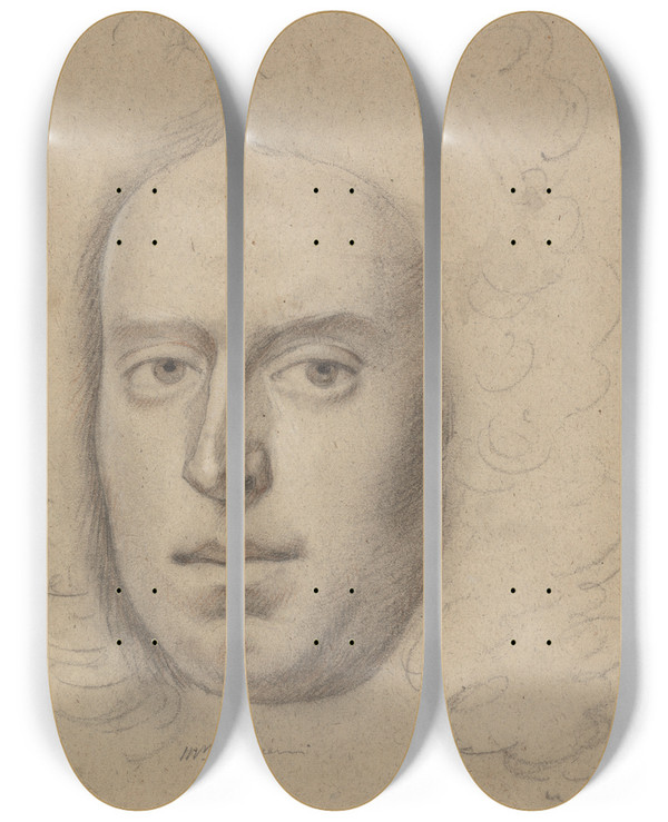 Triptych art skateboard deck of Michael Dahl Portrait Of A Gentleman Mr Plumer Or Plumiere by Michael Dahl (1659-1743)