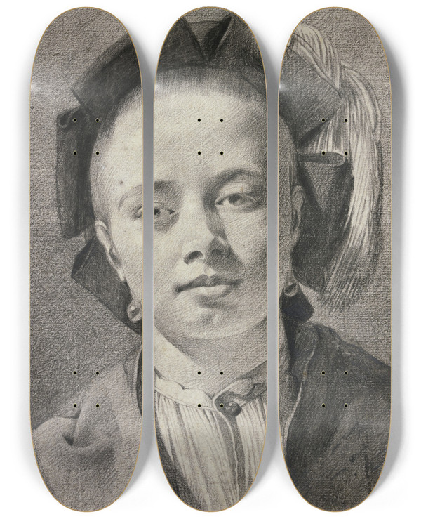 Triptych art skateboard deck of Leendert Van Der Cooghen Bildnis Eines Jungen Menschen_1 by Leendert van der Cooghen (1610-1681)