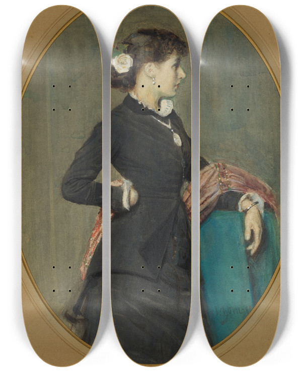 Triptych art skateboard deck of Anders Zorn Portrait Of Miss Nystrm by Anders Zorn (1860-1920)