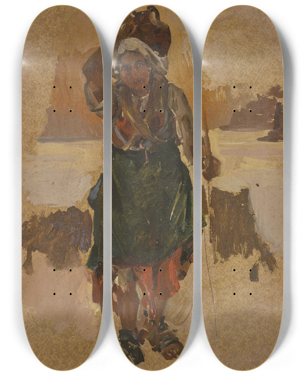 Triptych art skateboard deck of Johann Nepomuk Rauch Italienerin Einen Krug Auf Den Schultern Tragend by Johann Nepomuk Rauch (1804-1847)