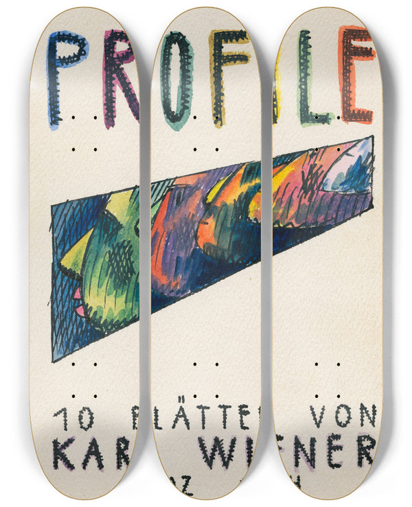 Triptych art skateboard deck of Karl Wiener Profile 10 Bltter Graz by Karl Wiener (1901-1949)