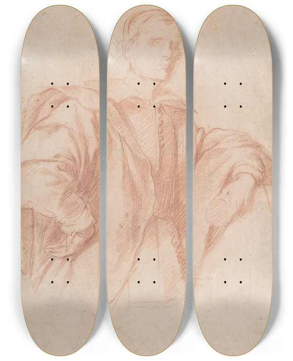 Triptych art skateboard deck of Guillaume Courtois Study For A Portrait Of A Man by Guillaume Courtois (1628-1679)