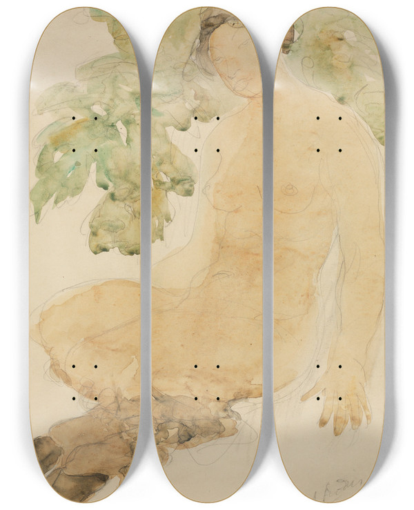 Triptych art skateboard deck of Auguste Rodin Faunesse by Auguste Rodin (1840-1917)