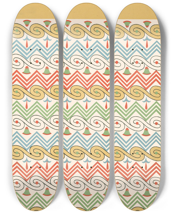 Triptych art skateboard deck of Gustave Jquier 31 Plafond Du Tombeau De Soumnout N 92 by Gustave Jequier (1868-1946)