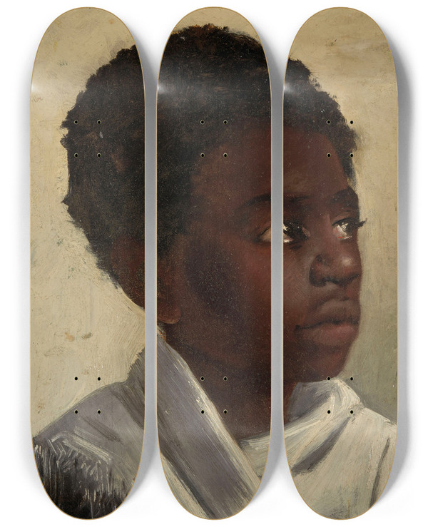 Triptych art skateboard deck of Mariegabriel Biessy Portrait Of A Young African by Marie-Gabriel Biessy (1854-1935)