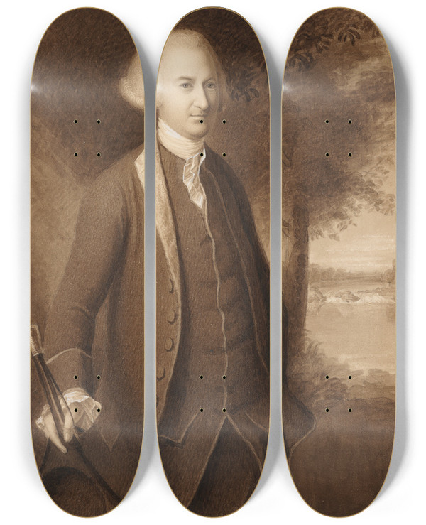 Triptych art skateboard deck of James Barton Longacre John Dickinson by James Barton Longacre (1794-1869)