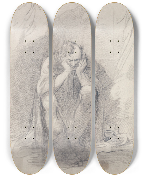 Triptych art skateboard deck of Richard Cosway Timon Of Athens Before His Cave by Richard Cosway (1742-1821)