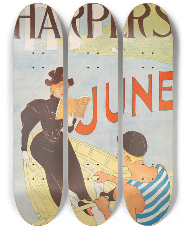 Triptych art skateboard deck of Edward Penfield Harpers June_2 by Edward Penfield (1866-1925)