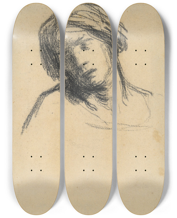Triptych art skateboard deck of Jeanfranois Millet Study Of Ahead by Jean-Franois Millet (1814-1875)