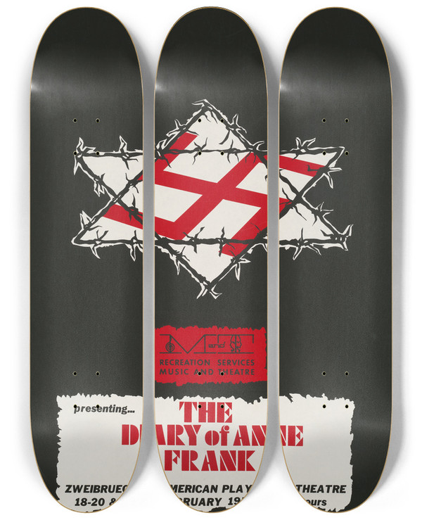 Triptych art skateboard deck of Jim Thorpe The Diary Of Anne Frank by Jim Thorpe (20-)