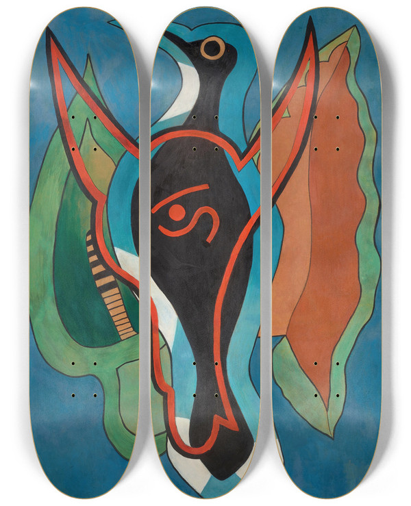 Triptych art skateboard deck of Francis Picabia Geai Bleu by Francis Picabia (1879-1953)