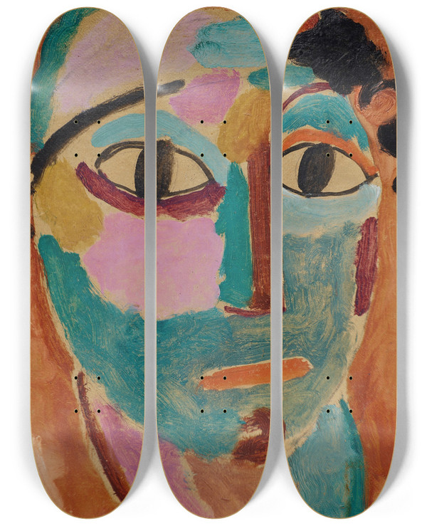Triptych art skateboard deck of Alexej Von Jawlensky Mysticher Kopf Das Staunen by Alexej Von Jawlensky (1864-1941)