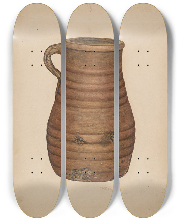 Triptych art skateboard deck of Clarence W Dawson Jug by Clarence W Dawson
