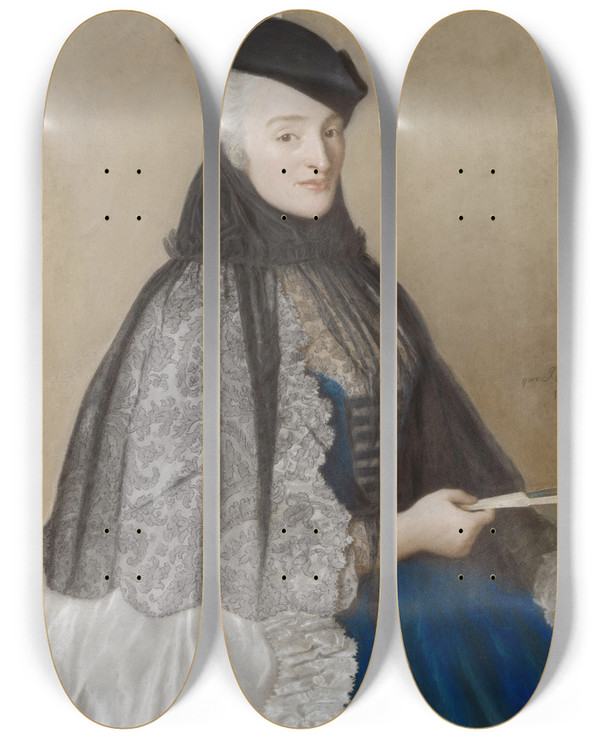 Triptych art skateboard deck of Jeanetienne Liotard Portrait Of Catherine Bgon by Jean-Etienne Liotard (1702-1789)
