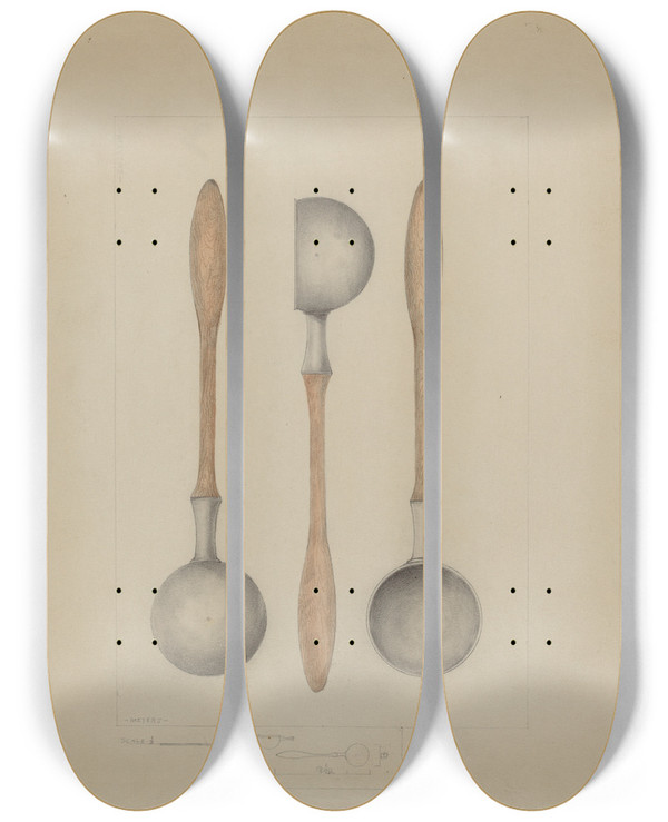 Triptych art skateboard deck of Henry Meyers Pewter Ladle_1 by Henry Meyers (20-)