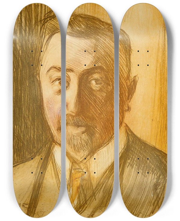 Triptych art skateboard deck of Magnus Enckell Portrait Of Chamberlain Hjalmar Linder by Magnus Enckell (1870-1925)