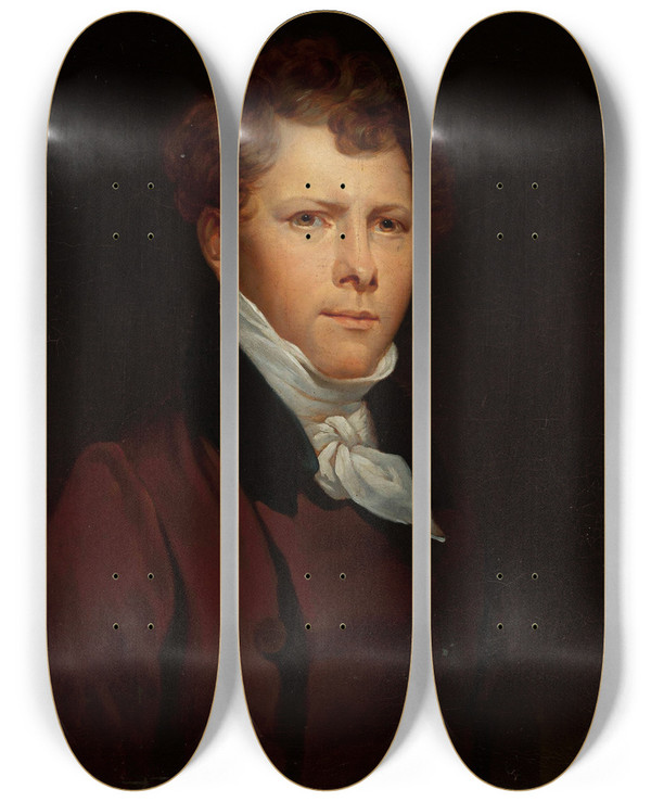 Triptych art skateboard deck of Rafa Hadziewicz Copy Of Selfportrait Of Antoni Brodowski by Rafal Hadziewicz (1803-1886)