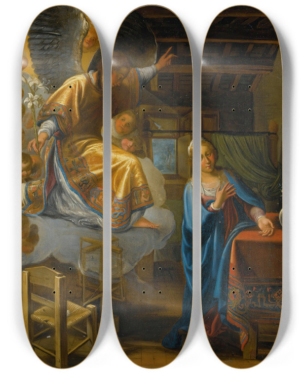 Triptych art skateboard deck of Circle Of Adam Elsheimer The Annunciation by Circle Of Adam Elsheimer (1578-1610)