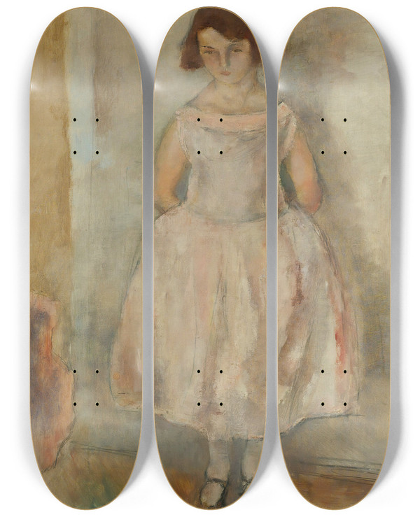 Triptych art skateboard deck of Jules Pascin Portrait De Jeune Fille by Jules Pascin (1885-1930)