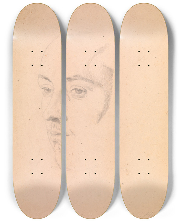 Triptych art skateboard deck of August Krafft Portrt Af Harro Harring by August Krafft (1798-1829)
