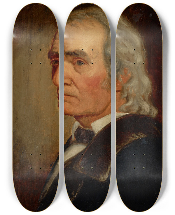 Triptych art skateboard deck of Theodore Clement Steele Portrait Of Thomas Lakin by Theodore Clement Steele (1847-1926)