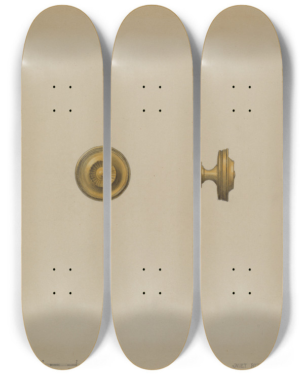 Triptych art skateboard deck of Janet Riza Drawer Pull_9 by Janet Riza (20-)