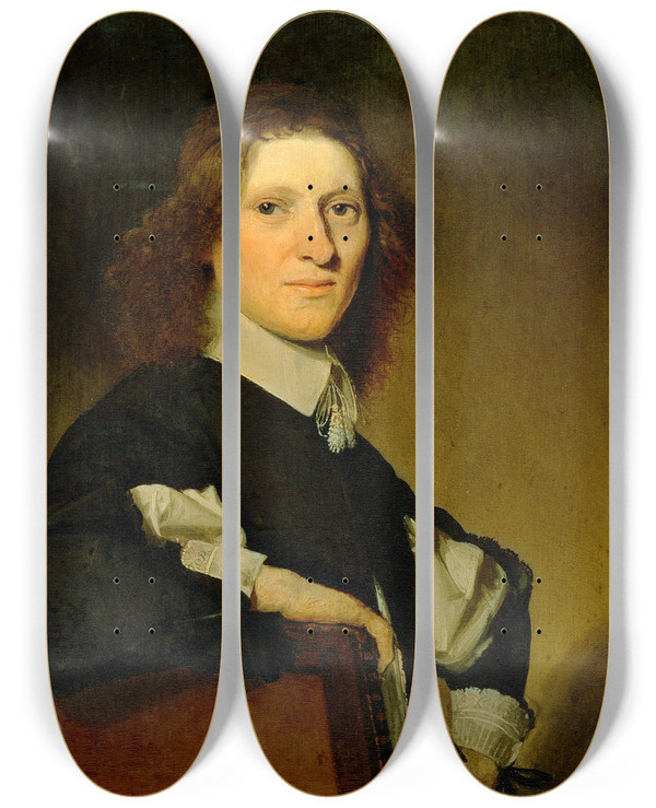 Triptych art skateboard deck of Johannes Cornelisz Verspronck Portrait Of A Seated Young Man by Johannes Cornelisz Verspronck (1600-1662)