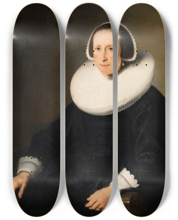 Triptych art skateboard deck of Ferdinand Bol Portrait Of A Lady by Ferdinand Bol (1616-1680)