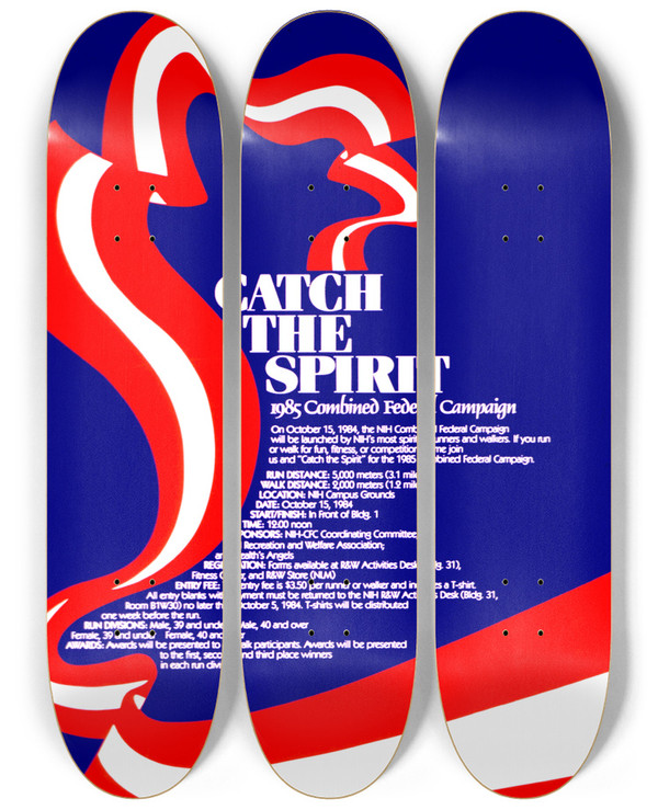 Triptych art skateboard deck of National Institutes Of Health Catch The Spirit by National Institutes Of Health (1887)