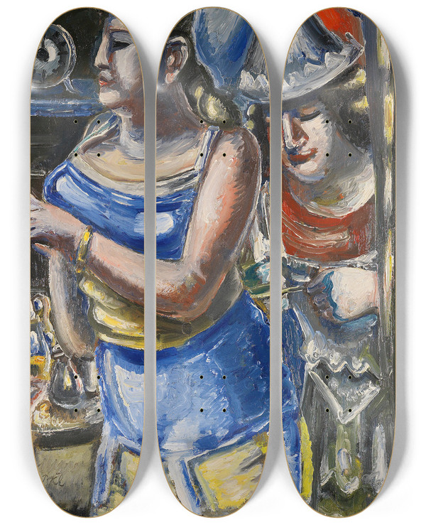 Triptych art skateboard deck of Paul Kleinschmidt Zirkusdiva_2 by Paul Kleinschmidt (1883-1949)